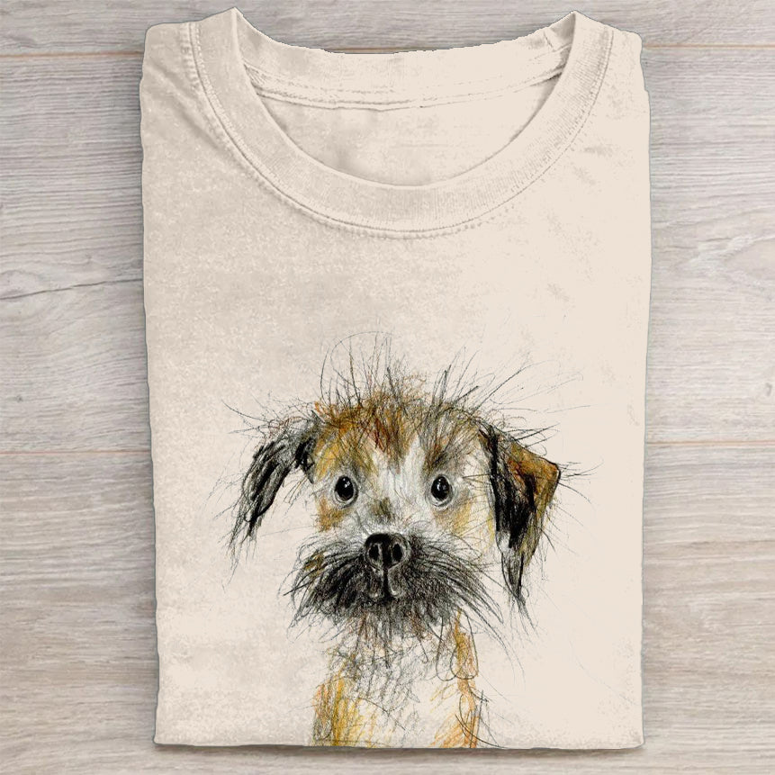 Cute Dog Scrawled Puppy Art Print Casual Short Sleeve T-Shirt