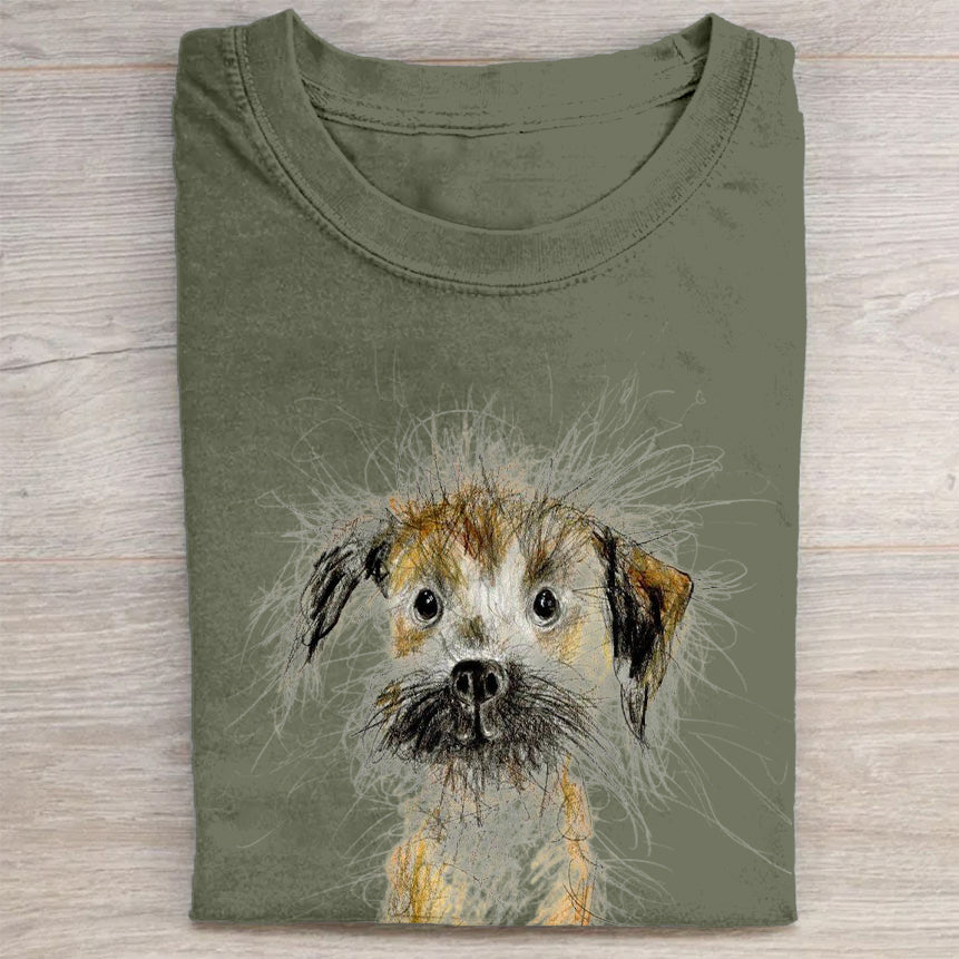 Cute Dog Scrawled Puppy Art Print Casual Short Sleeve T-Shirt
