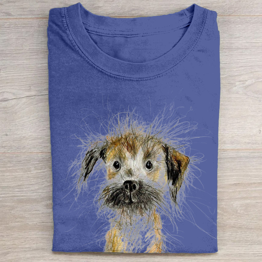 Cute Dog Scrawled Puppy Art Print Casual Short Sleeve T-Shirt
