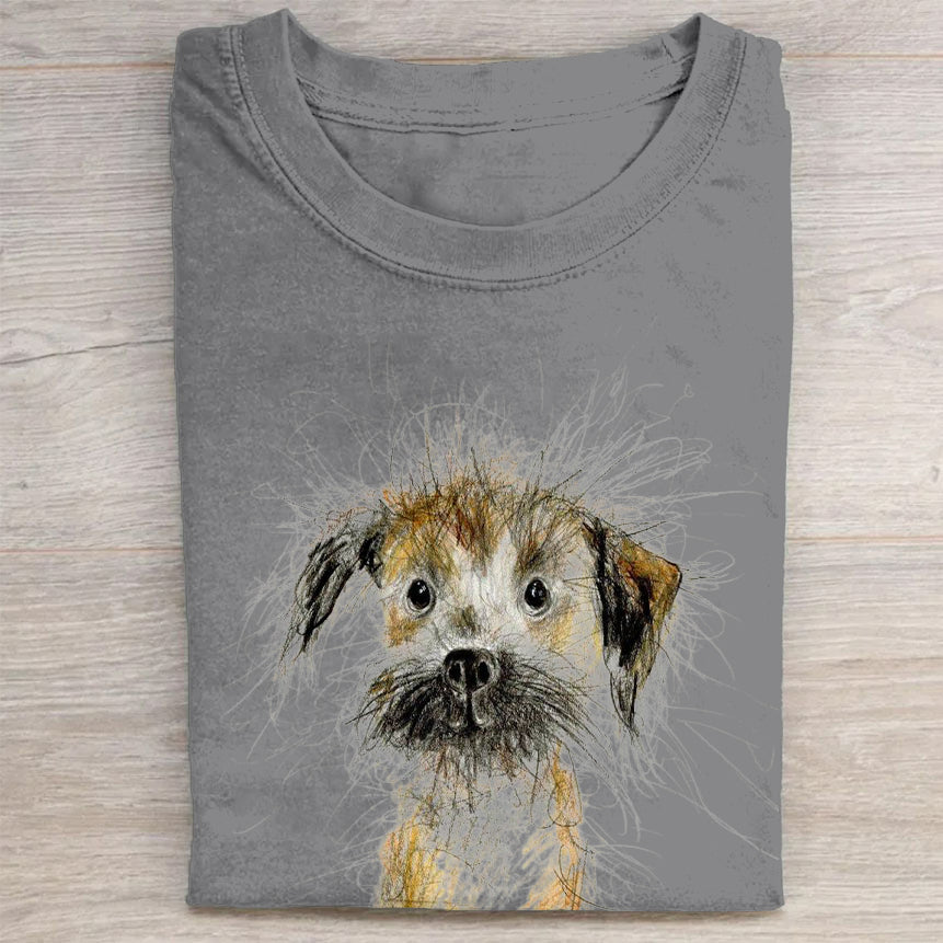 Cute Dog Scrawled Puppy Art Print Casual Short Sleeve T-Shirt