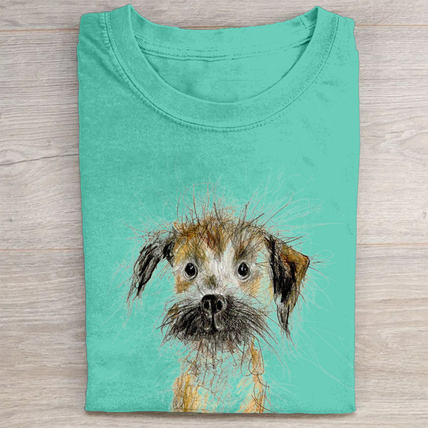 Cute Dog Scrawled Puppy Art Print Casual Short Sleeve T-Shirt