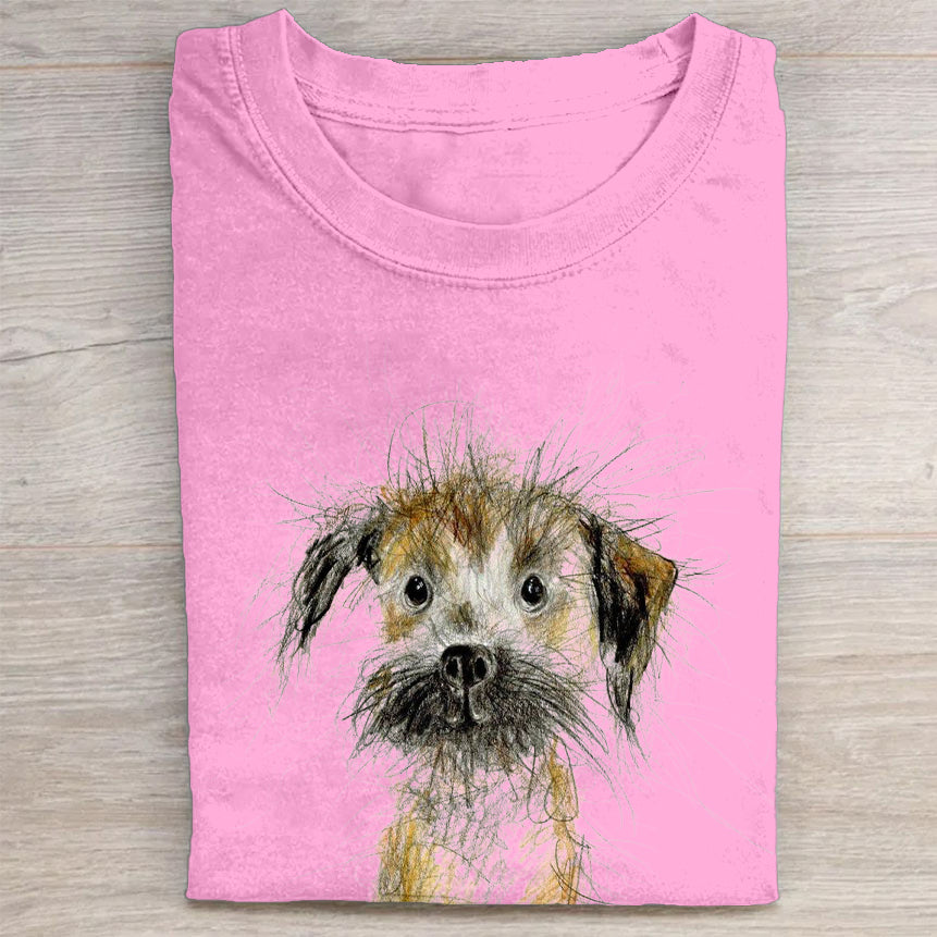 Cute Dog Scrawled Puppy Art Print Casual Short Sleeve T-Shirt