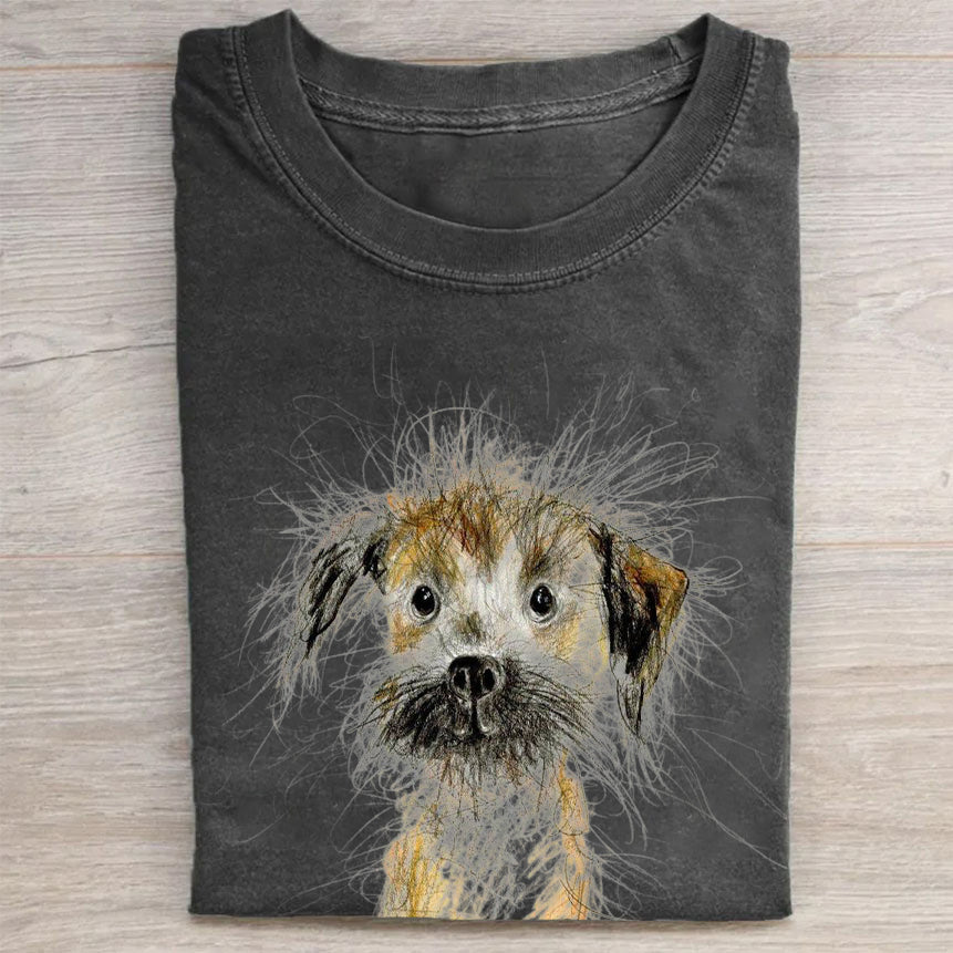 Cute Dog Scrawled Puppy Art Print Casual Short Sleeve T-Shirt
