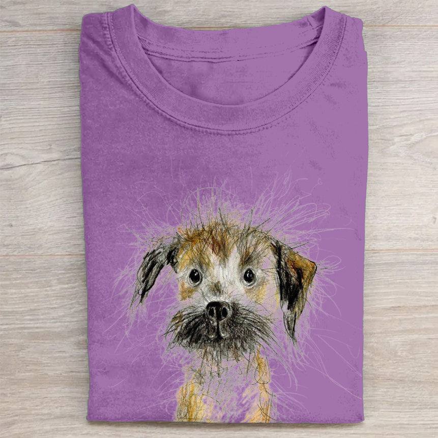 Cute Dog Scrawled Puppy Art Print Casual Short Sleeve T-Shirt