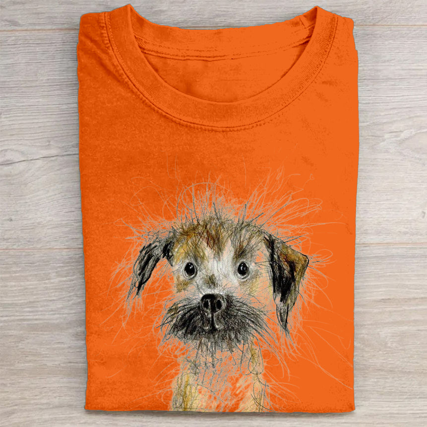 Cute Dog Scrawled Puppy Art Print Casual Short Sleeve T-Shirt