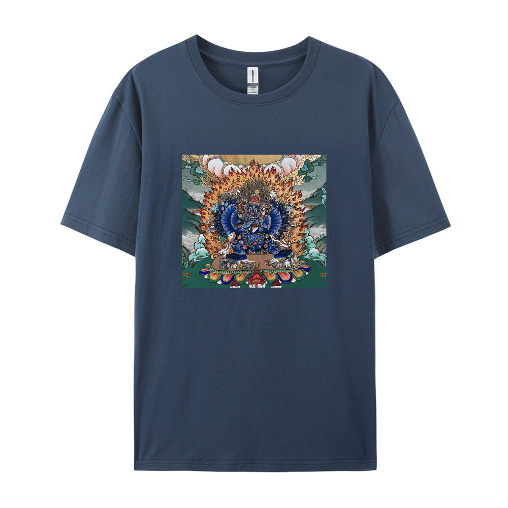 Tibetan Thangka Artwork Graphic T-Shirt for Men Women - Traditional Buddhist Deity Design - Comfortable Casual Tee - Unique Cultural Print - Soft Cotton Material - Ideal Gift for Meditation Yoga Enthusiasts