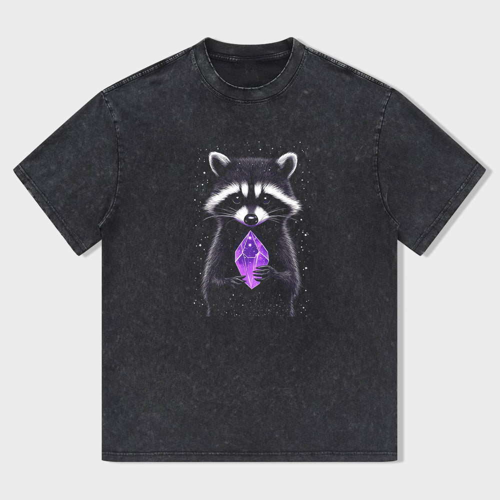 Raccoon with Purple Crystal Graphic T-Shirt