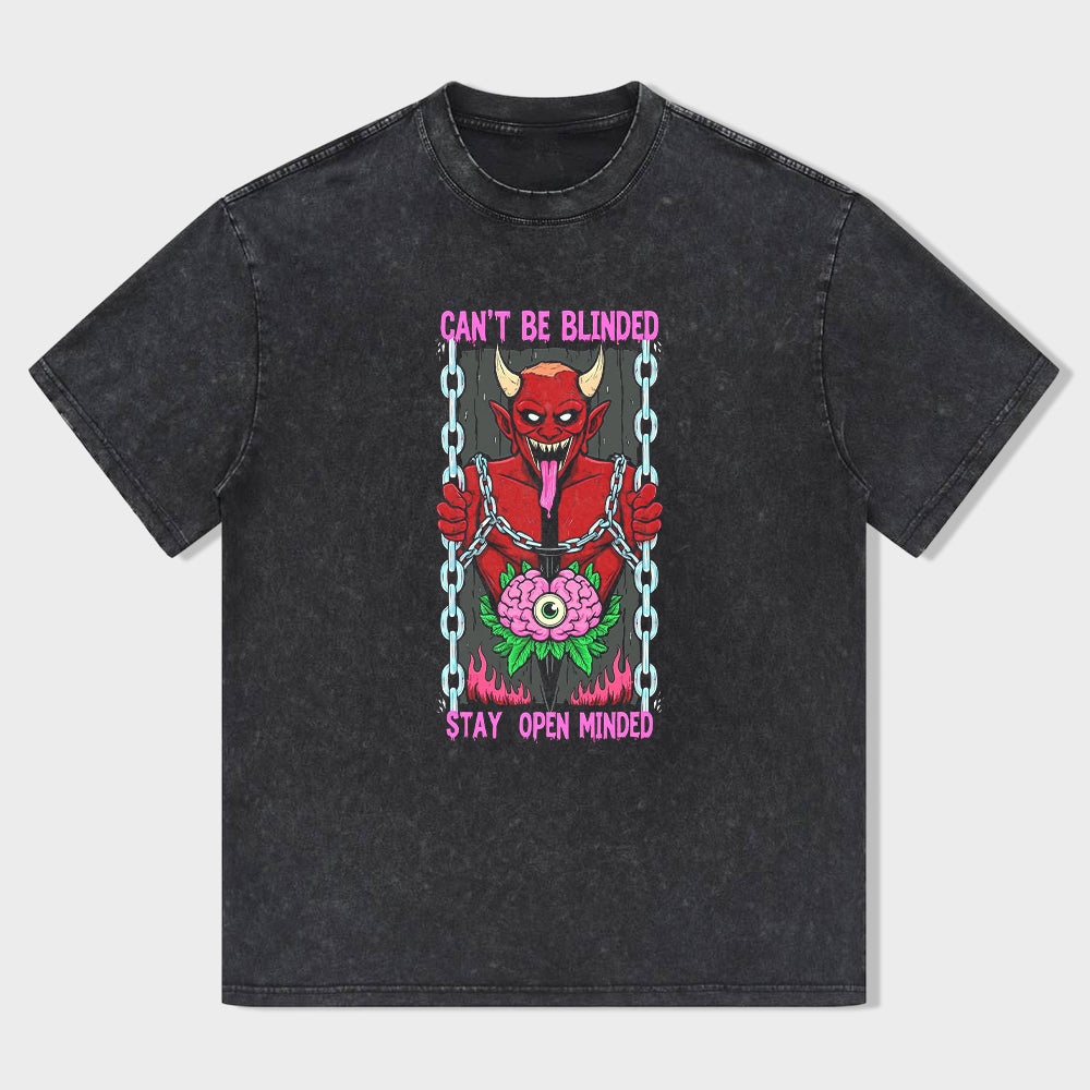 Devil Design Graphic Tee for Men Women Stay Open Minded Printed T-Shirt