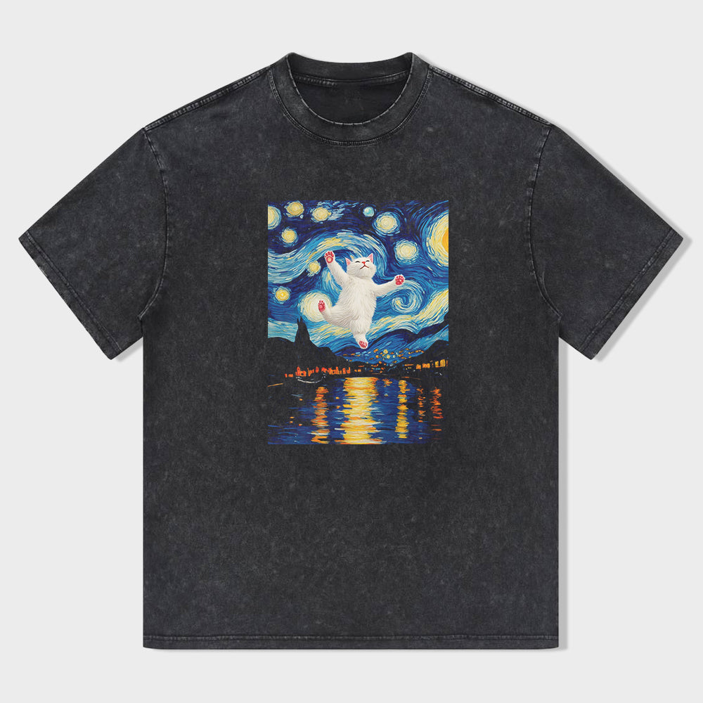 Starry Night Cat Graphic T-Shirt
