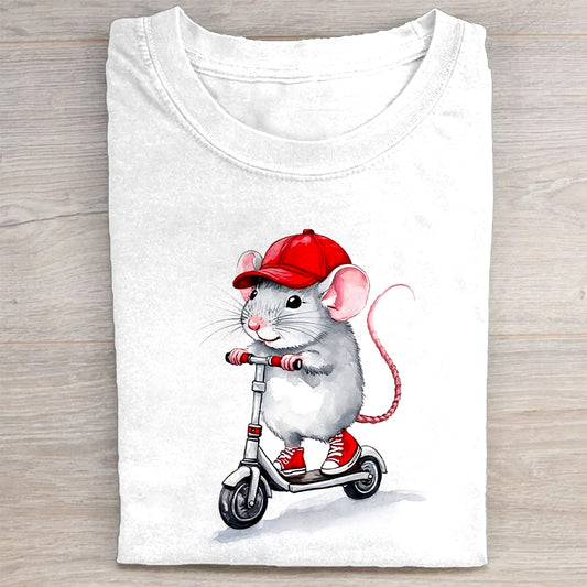 Cute Mouse Riding Scooter Graphic T-Shirt
