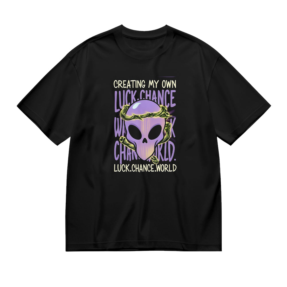 Creating My Own Luck Chance World Purple Alien Graphic T-Shirt