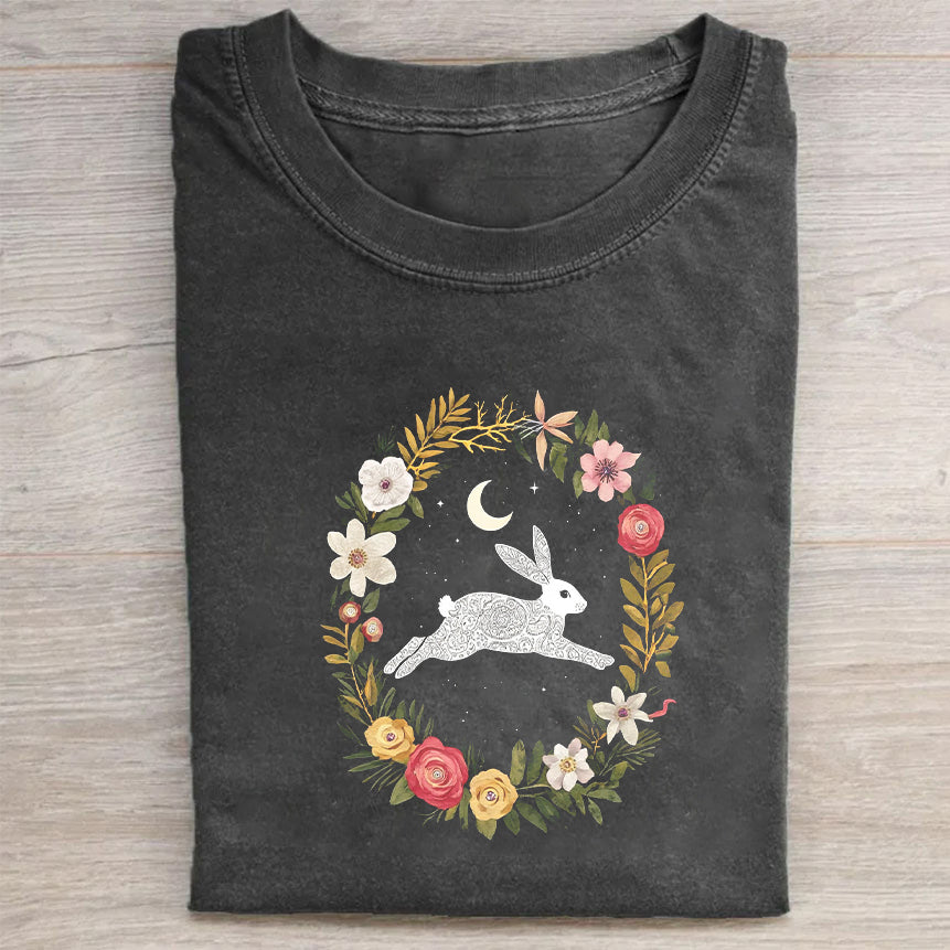 Rabbit Floral Wreath Graphic T-Shirt