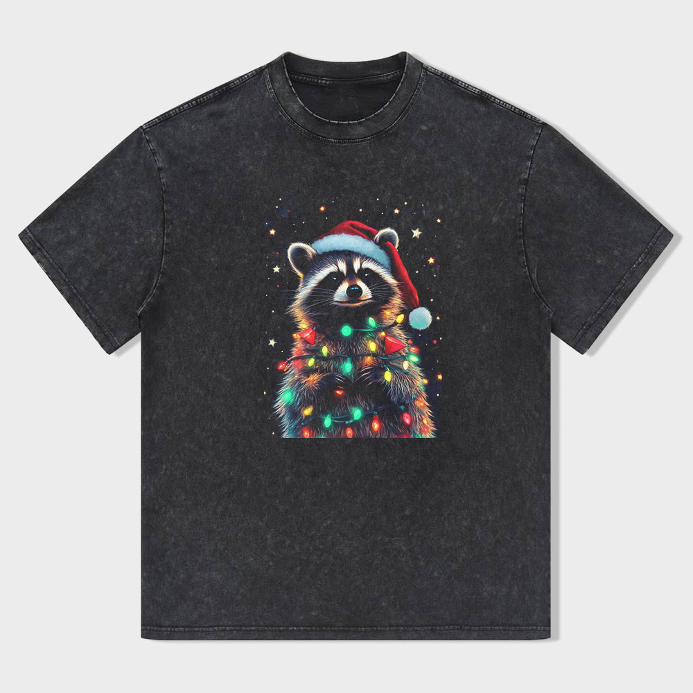 Christmas Raccoon with Lights Graphic T-Shirt