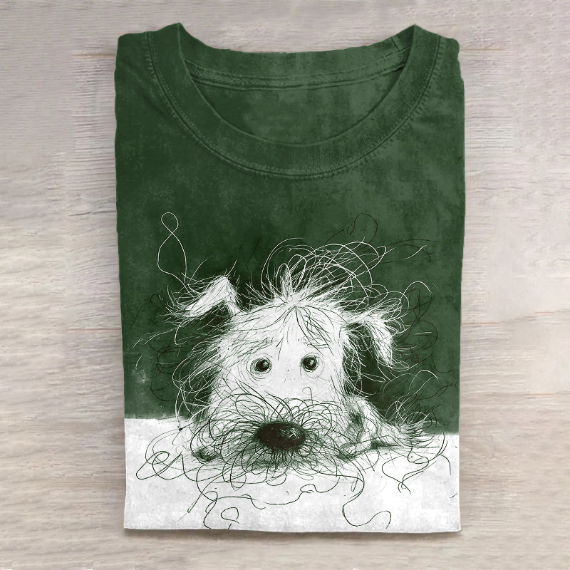 Cute Dog Scrawled Puppy Art Print Casual Short Sleeve T-Shirt