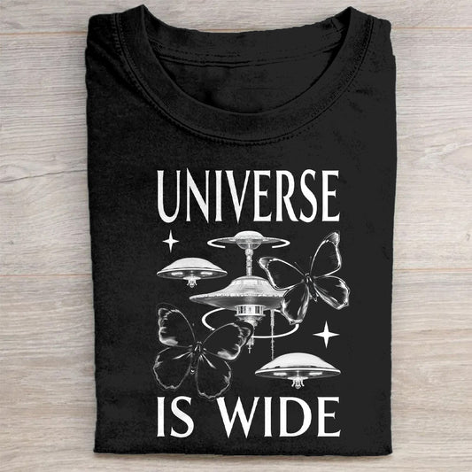 Universe Is Wide UFO Design Black T-Shirt