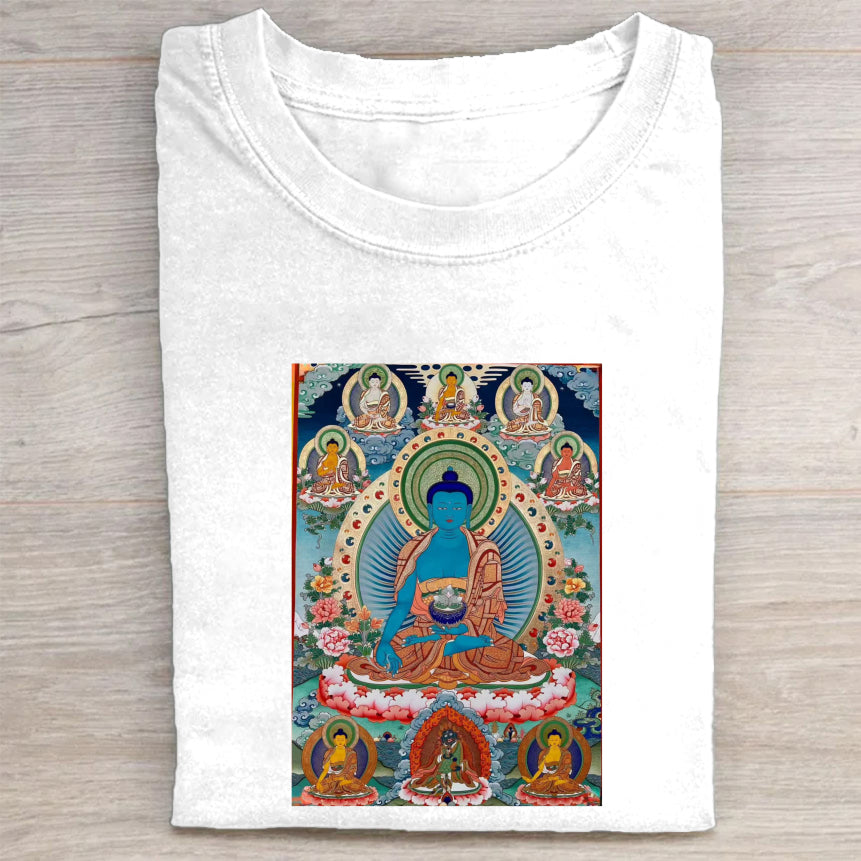 Buddha Thangka Art Print T-Shirt for Men Women - Tibetan Buddhist Meditation Design - Spiritual Yoga Clothing - Comfortable Casual Tee - Unique Gift Idea