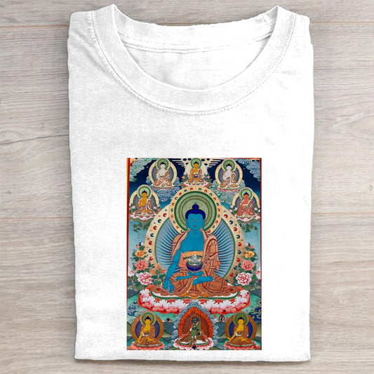 Buddha Thangka Art Print T-Shirt for Men Women - Tibetan Buddhist Meditation Design - Spiritual Yoga Clothing - Comfortable Casual Tee - Unique Gift Idea
