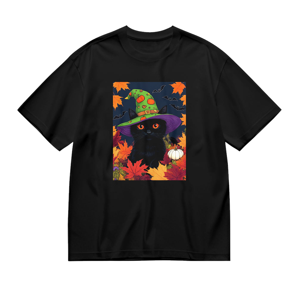Halloween Cat Witch Hat T-Shirt