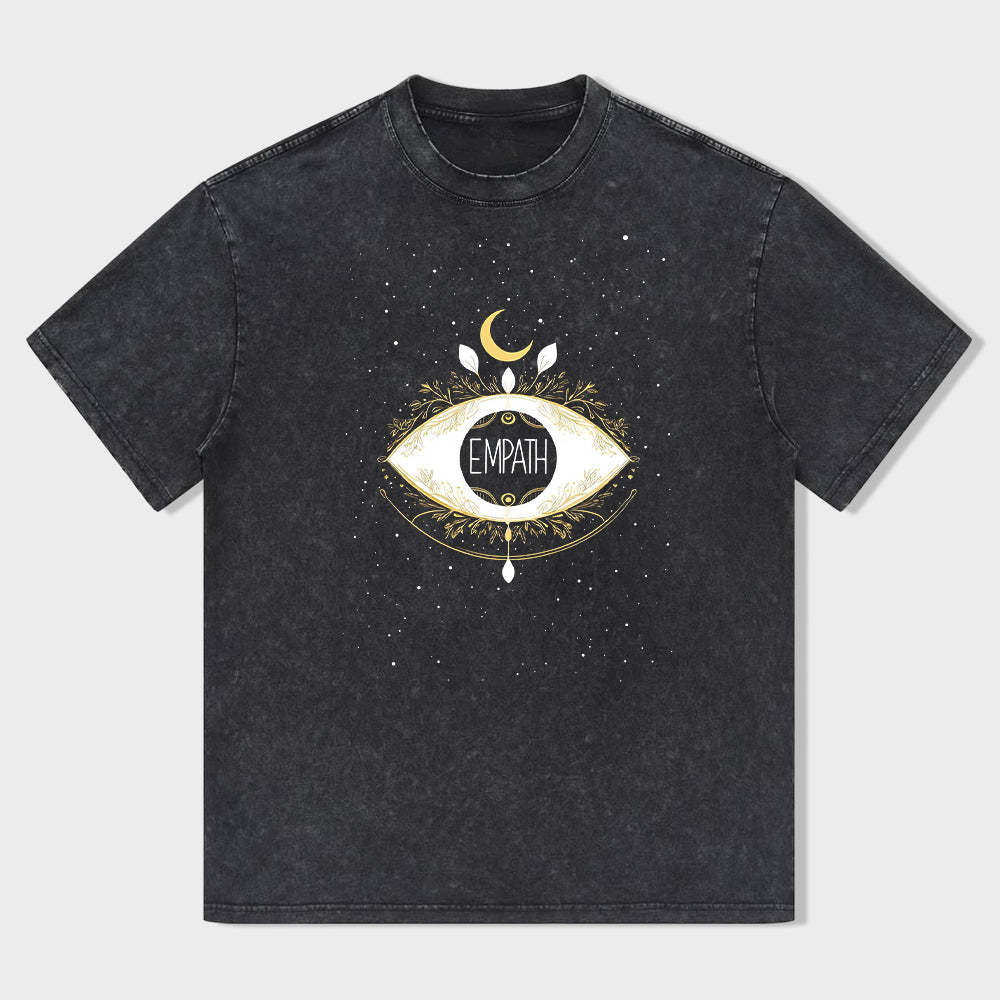 Short Sleeve Black T-Shirt with Eye and Moon Print EMPATH for Casual Wear