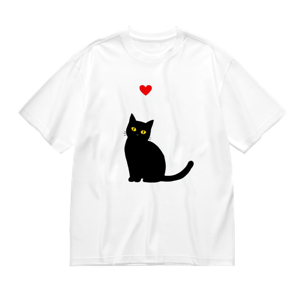 Cute Black Cat with Red Heart Graphic T-Shirt