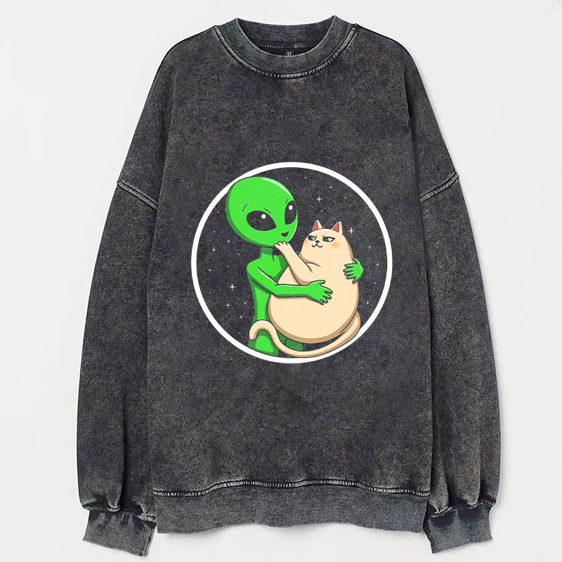 Alien Hugging Cat Graphic T-Shirt