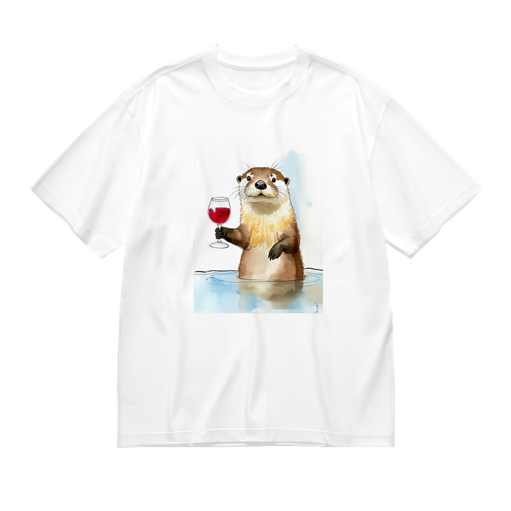 Otter Holding Wine Glass Cute Animal Design Men's Graphic T-Shirt
