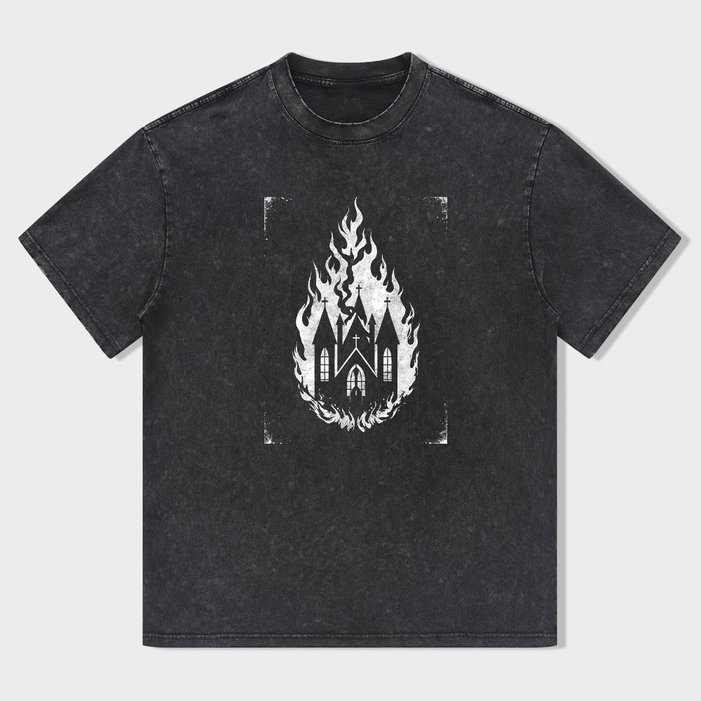 Flame Castle Graphic Tee Men's Casual Short Sleeve T-Shirt
