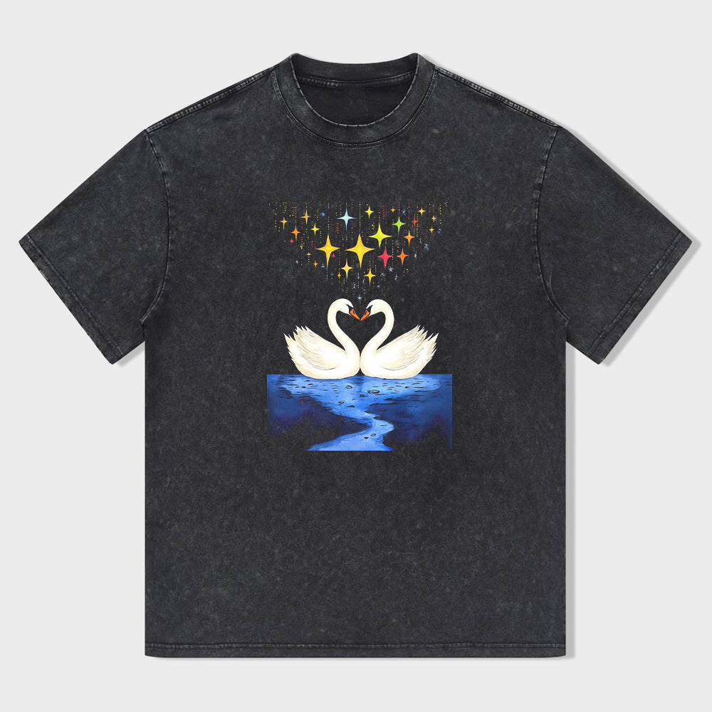 Swan Love Night Sky Stars Graphic T-Shirt