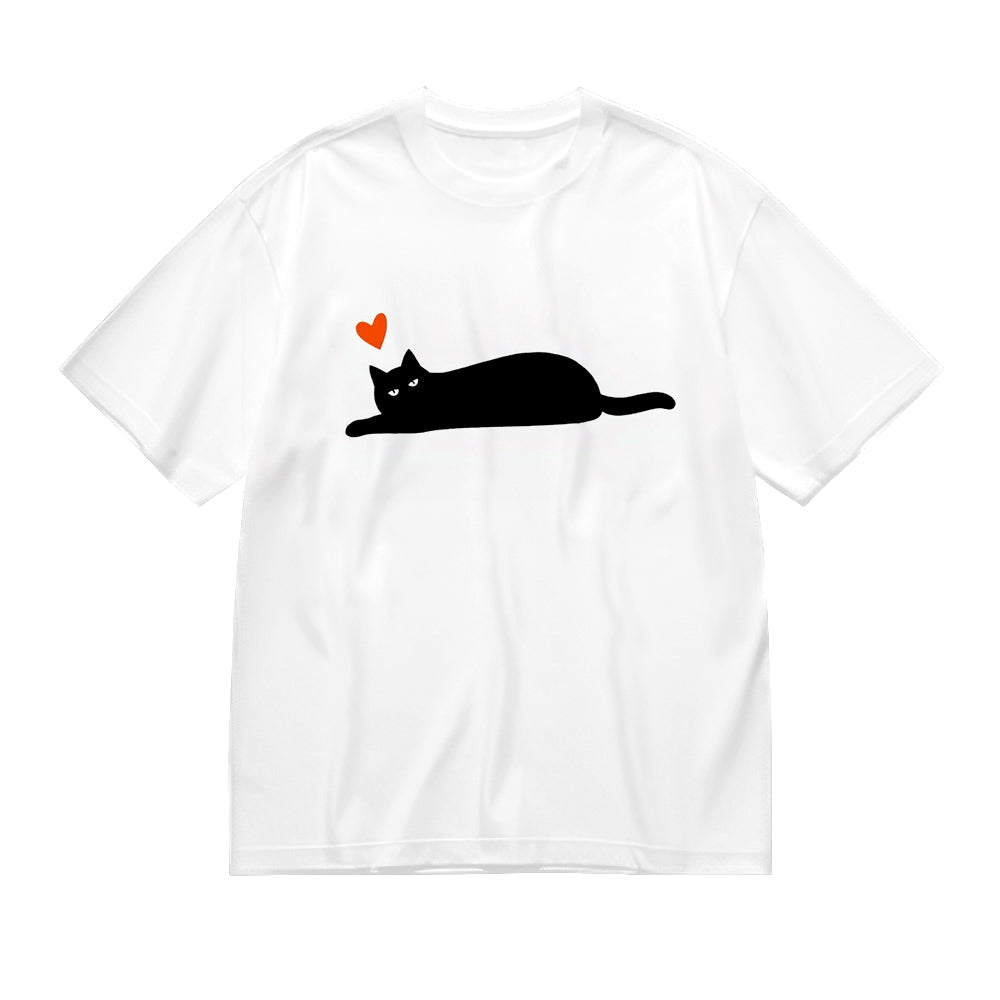 Cute Black Cat with Heart White T-Shirt