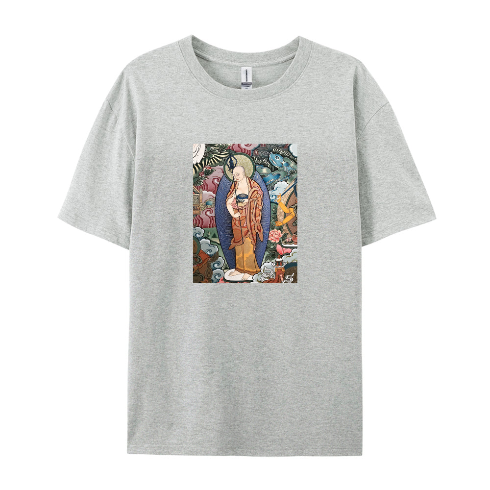 Buddhist Art T-Shirt for Men Women - Traditional Asian Buddha Painting Graphic Tee - Comfortable Casual Short Sleeve Top - Unique Spiritual Design Clothing