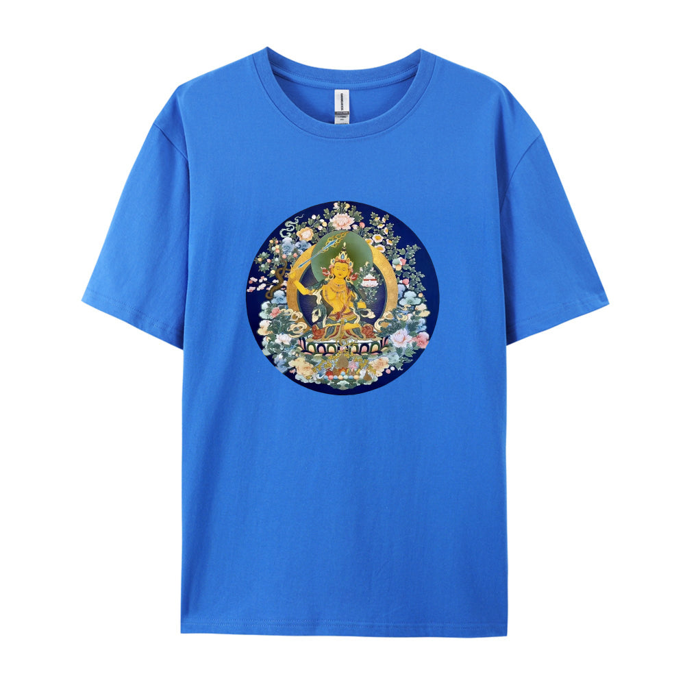 Buddhist Thangka Art T-Shirt  Golden Buddha Design  Spiritual Meditation Clothing  Unique Tibetan Mandala Graphic Tee  Unisex Casual Wear  Comfortable Cotton Material  Ideal for Yoga and Mindfulness Practitioners
