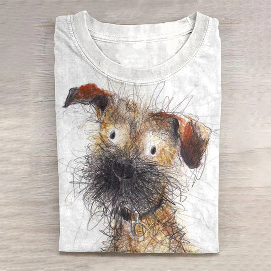 Cute Dog Scrawled Puppy Art Print Casual Short Sleeve T-Shirt