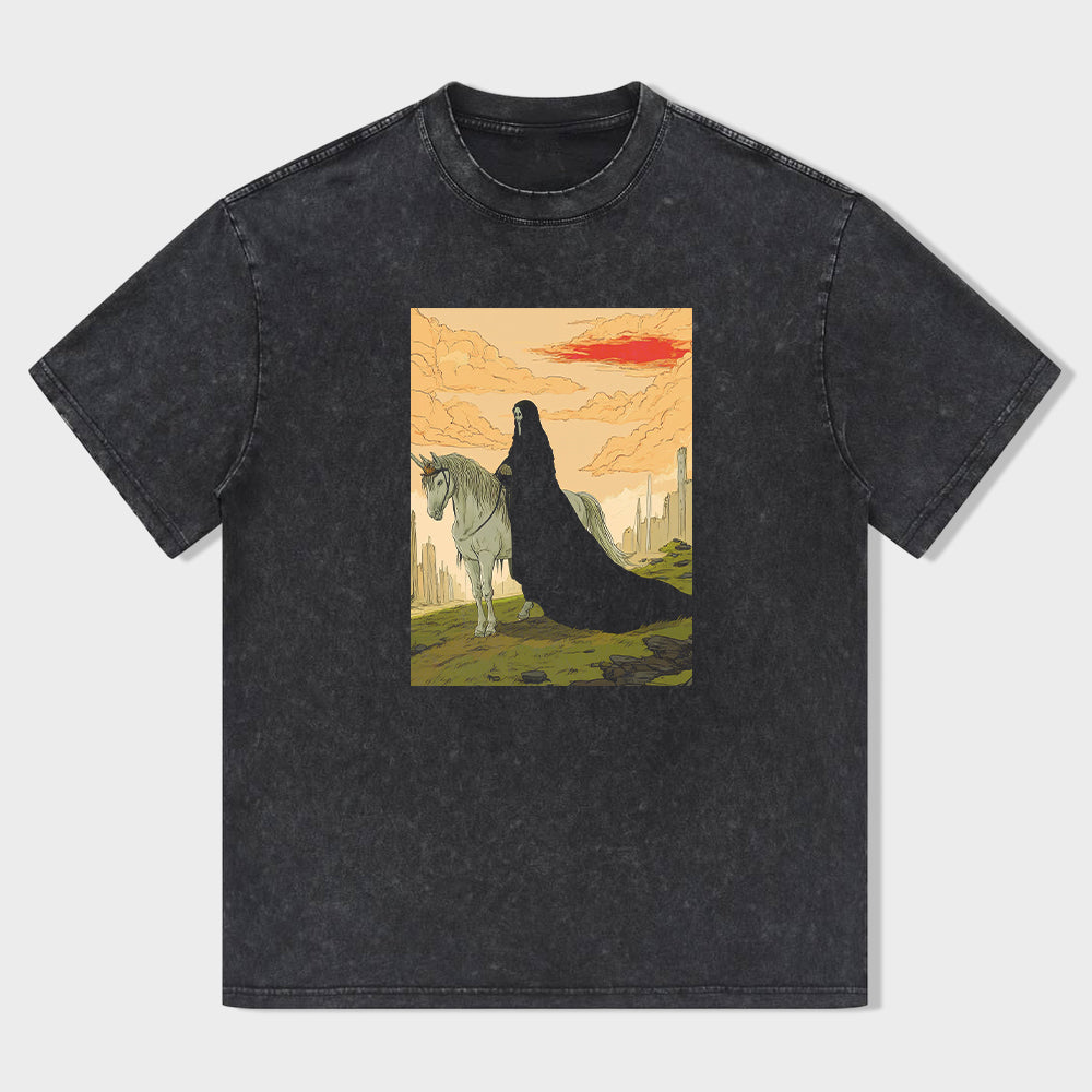 Rider with Horse in Sunset Landscape Graphic T-Shirt