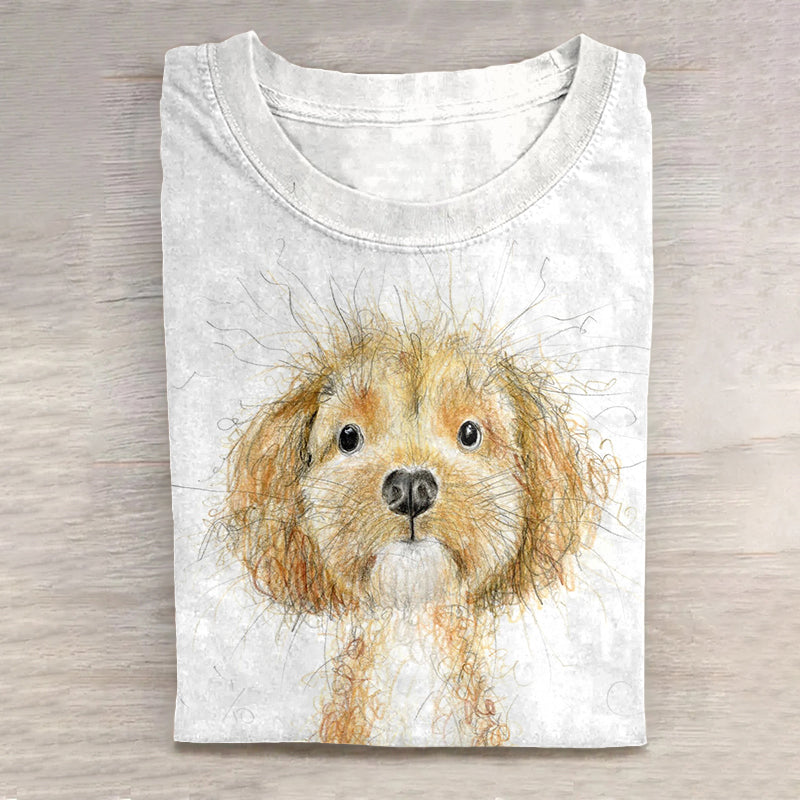 Lovely Dog Scrawled Puppy Art Print Casual Short Sleeve T-Shirt
