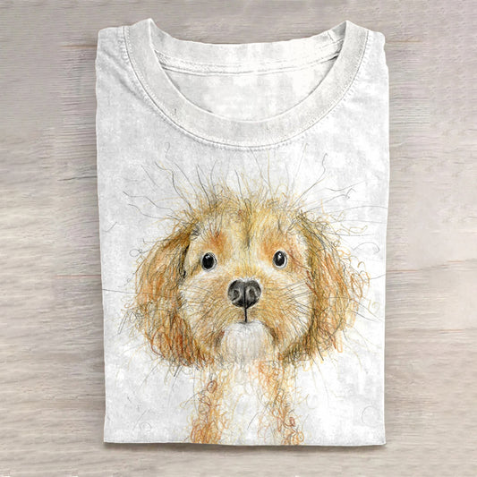 Lovely Dog Scrawled Puppy Art Print Casual Short Sleeve T-Shirt