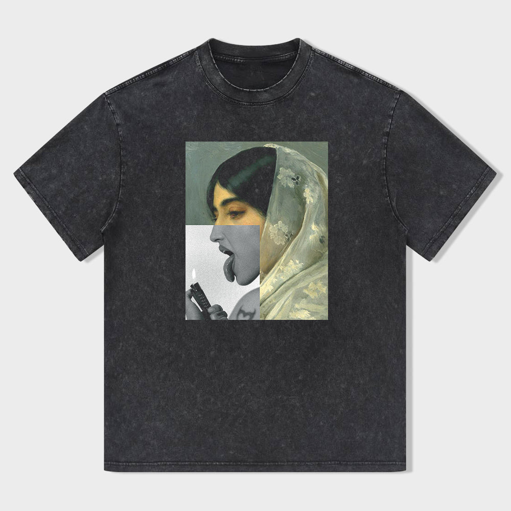 Vintage Graphic T-Shirt with Artistic Collage Design Men's Fashion Tee