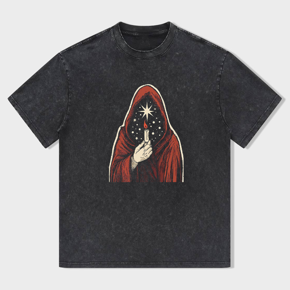 Mystic Hooded Figure Graphic T-Shirt for Men Women Unisex Casual Cotton Tee Shirt with Unique Art Design T-Shirt