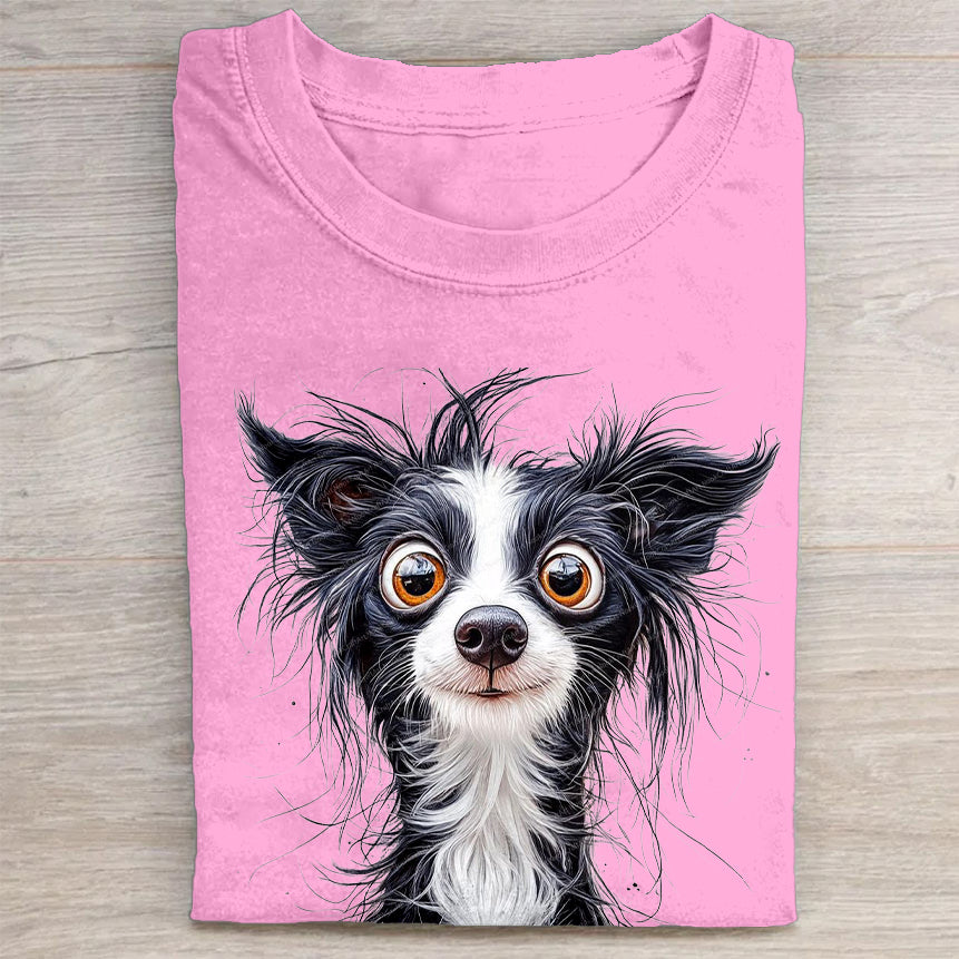 Scrawled Puppy Art Cute Dog Print Casual Short Sleeve T-Shirt