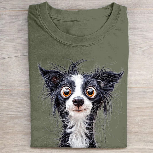 Scrawled Puppy Art Cute Dog Print Casual Short Sleeve T-Shirt