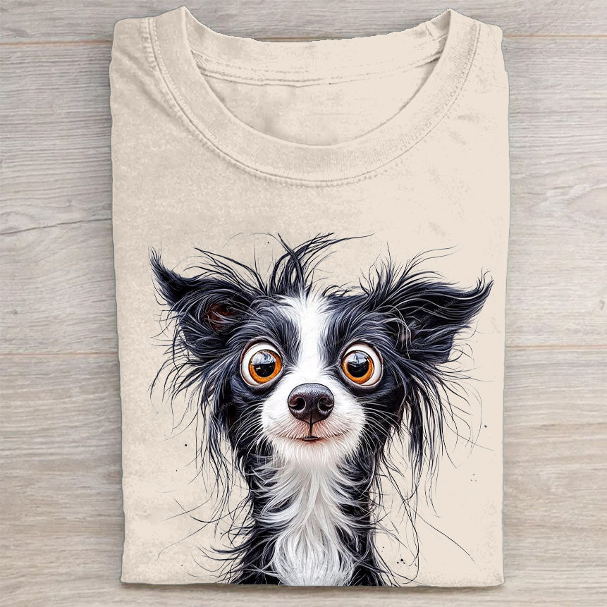 Scrawled Puppy Art Cute Dog Print Casual Short Sleeve T-Shirt