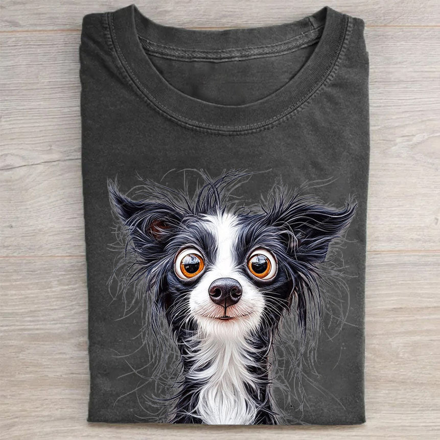 Scrawled Puppy Art Cute Dog Print Casual Short Sleeve T-Shirt