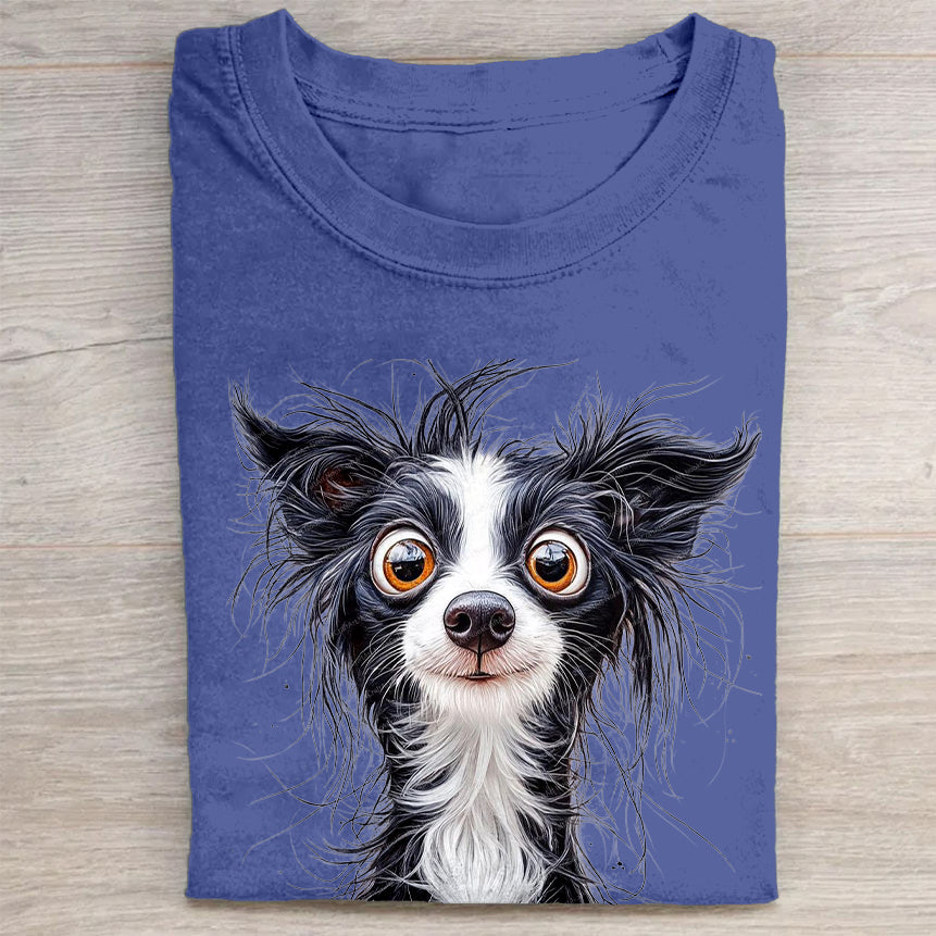 Scrawled Puppy Art Cute Dog Print Casual Short Sleeve T-Shirt