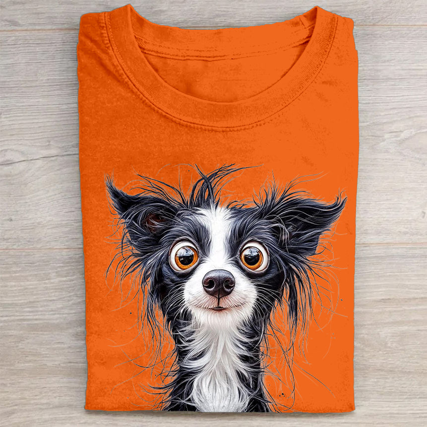 Scrawled Puppy Art Cute Dog Print Casual Short Sleeve T-Shirt