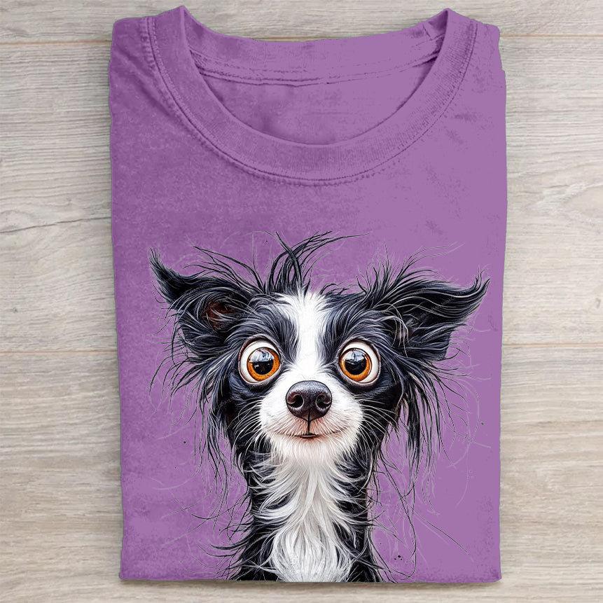 Scrawled Puppy Art Cute Dog Print Casual Short Sleeve T-Shirt