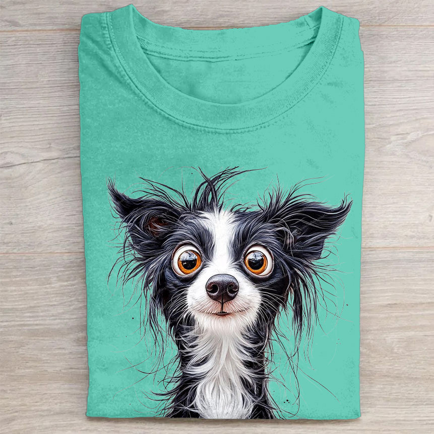 Scrawled Puppy Art Cute Dog Print Casual Short Sleeve T-Shirt