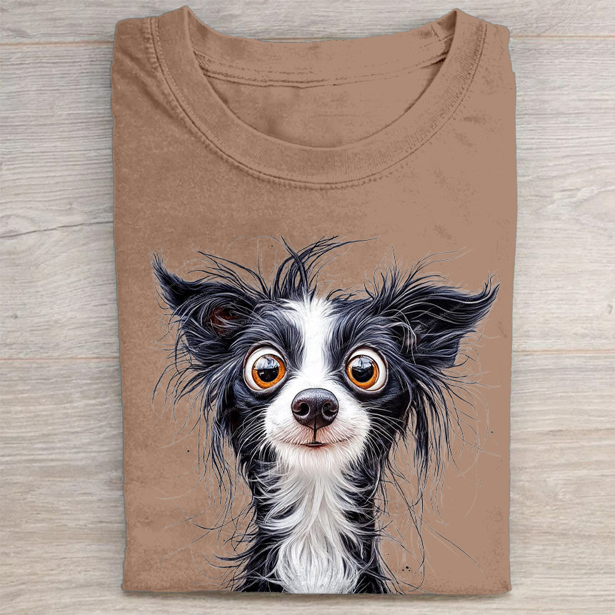 Scrawled Puppy Art Cute Dog Print Casual Short Sleeve T-Shirt