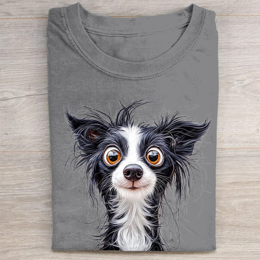 Scrawled Puppy Art Cute Dog Print Casual Short Sleeve T-Shirt