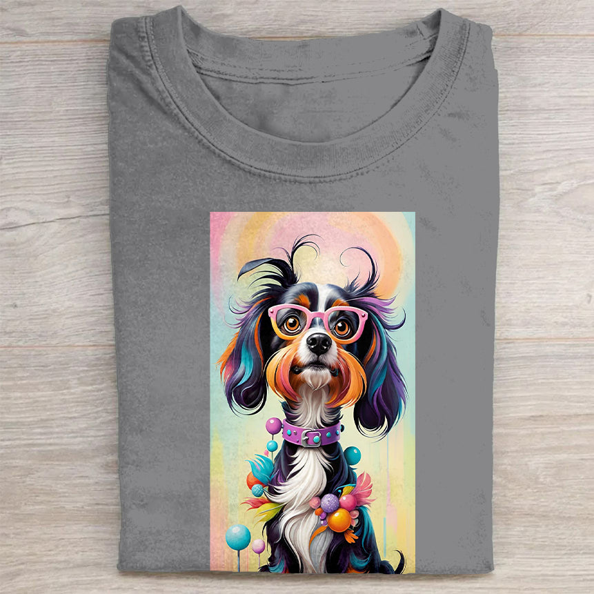 Funny Cute Dog Art Print Casual Short Sleeve T-Shirt