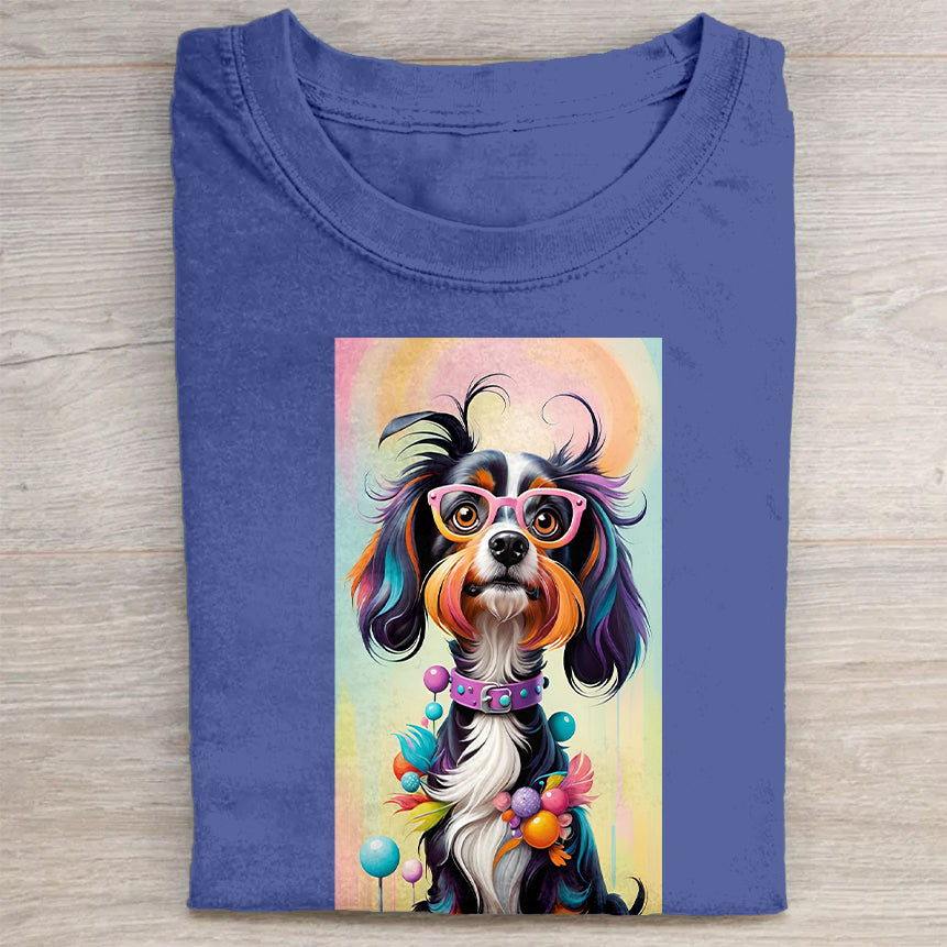 Funny Cute Dog Art Print Casual Short Sleeve T-Shirt