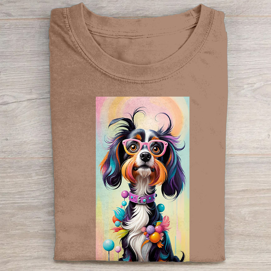 Funny Cute Dog Art Print Casual Short Sleeve T-Shirt